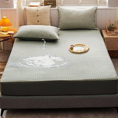 Kuup 100% Cotton Waterproof Fitted Sheet Solid Color Bed Sheets With Elastic Band Soft Bed Cover Queen King Size Mattress Cover