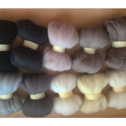 WFPFBEC wool roving needle felting wool 66S wool felt poke fun wool fibr gray white colour 10g/10pcs/lot free shipping 100g+gift