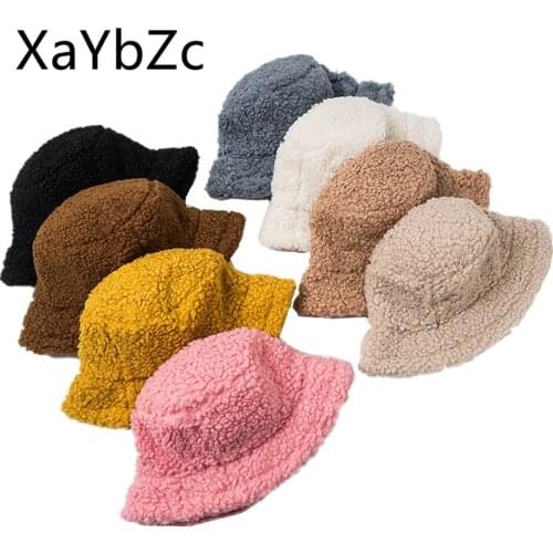 Women Hat Solid Artificial Fur Warm Female Cap Faux Fur Winter Bucket Hat for Women Outdoor Sunscreen Sun Hat Panama Lady Cap