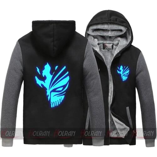 Bleach Ichigo Kurosaki Bankai cosplay costume Thicken winter fleece jacket coat mask men women constract color coat