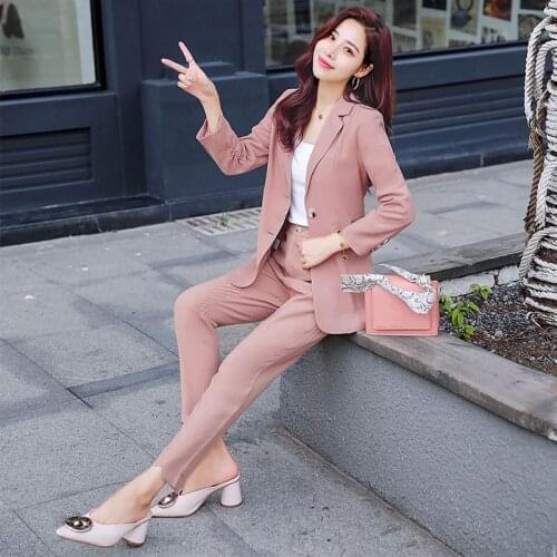 Womens suit 2019 autumn and winter new temperament professional wear elastic waist nine pants suit wild womens two-piece suit