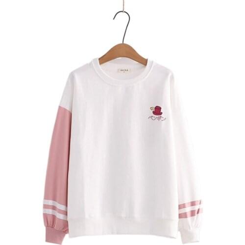 Harajuku New Womens Thin Sweatshirts Japan Style O-neck Print Top Long Sleeve Tracksuit Loose Patchwork Pullovers 2119539