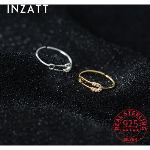 INZATT Real 925 Sterling Silver Zircon Paper Clip Adjustable 18k Ring For Women Punk Geometry Fine Jewelry Accessories