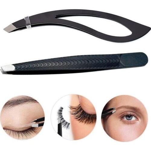 1PC Black Eyebrow Tweezer Hair Beauty Stainless Steel Eye Brow Clips Hair Removal Makeup Tool