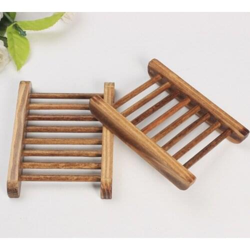 100pcs Dark Wood Soap Dish Wooden Soap Tray Holder Storage Soap Rack Plate Box Container for Bathroom