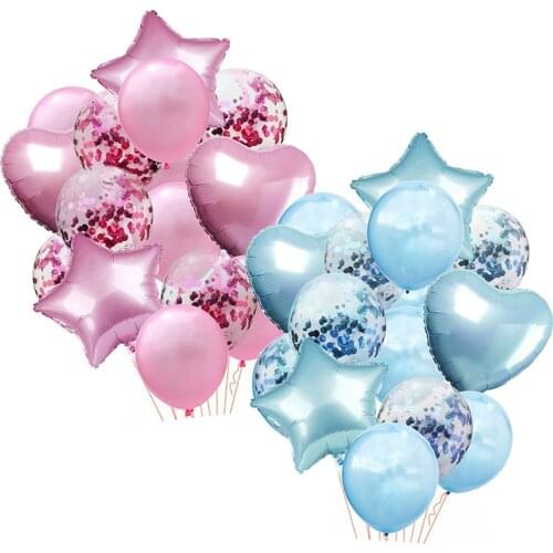 14pcs Balloon Bouquet Bundle Confetti Balloon Happy Birthday Party Blue Pink Helium Ballons Baby Shower Party Wedding Supplies