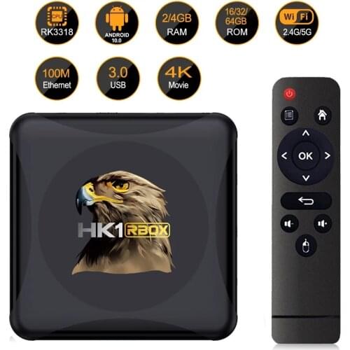 50pcs lot Android 10.0 TV BOX HK1 RBOX R1 MINI RK3318 4GB 64GB 2.4G&5G Dual WIFI BT4.0 4K Set Top box 2gb 16gb