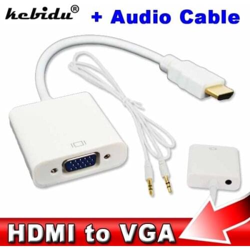 Kebidu HDMI-compatible Male to VGA Female to VGA Video Audio Converter Adapter Cables HDMI-compatible to VGA Cable HD 1080P