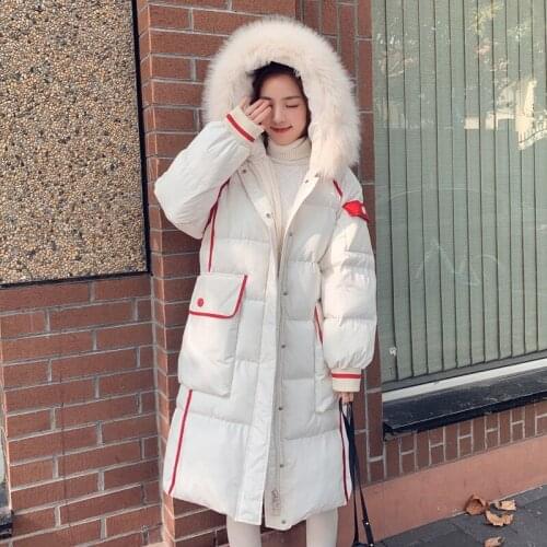 Oversized Black Coat Long Down Jacket Hooded Parkas Luxurious Rabbit Fur Collar Down Coat Winter Sweet Solid Thicken Warm Coat