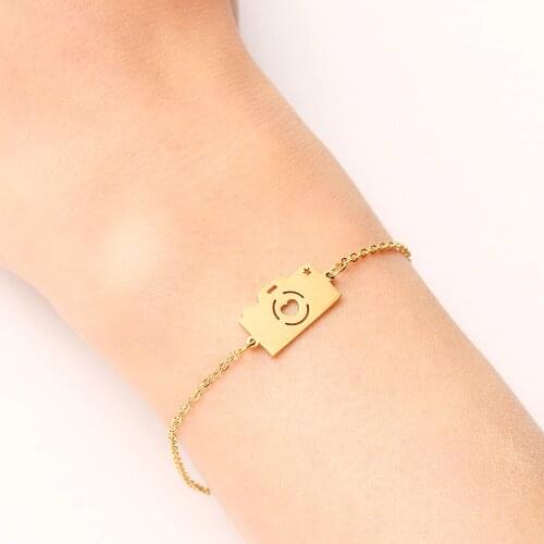 DOTIFI Stainless Steel Bracelet For Women Gold And Silver Color Camera Pulseira Feminina Lovers Engagement Jewelry