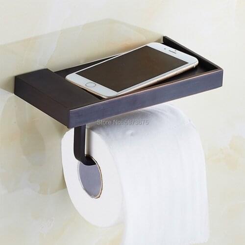 Black copper color toilet paper holder wall-mounted tissue holder hanger phone platform wall-mounted bathroom hardware accessori