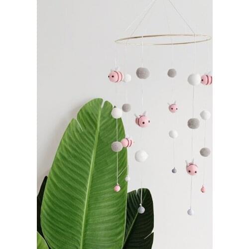 Baby Rattle Crib Mobile Toy Bed Bell Rotating Wind Chimes Hairball Bees Pendant