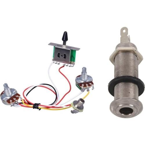Electric Guitar Jack Plug Sockets 1/4 Inch & Guitar Pre-Wired Harness, 3 Way Blade Toggle Switch 1V1T 500K