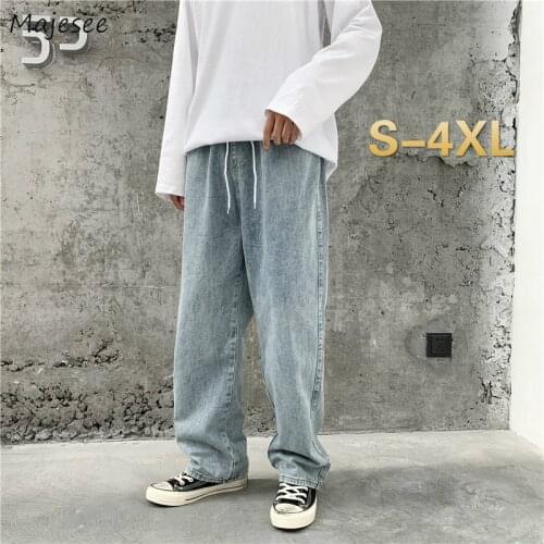 Oversize S-4XL Jeans Men Mopping Vintage Loose Denim Trousers Sagging Stylish Student Straight High Street Wide-leg Elasticity