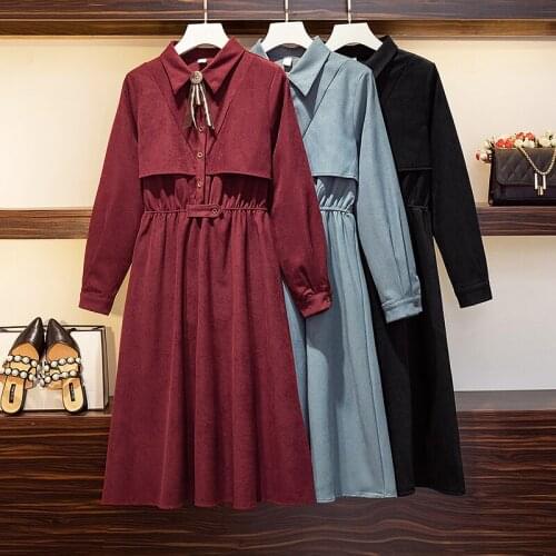 EHQAXIN 2021 Autumn Womens Dresses Fashion French Retro A-Line Bowknot High Waist Long Sleeve Dress Ladies Casual Japanese S-4XL