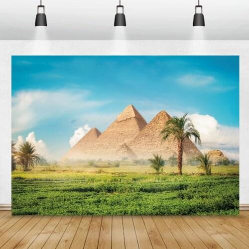 Photo Backdrop Ancient Egyptian Pyramid Desert Oasis Green Grass Field Home Decor Photozone Photography Background Photo Studio