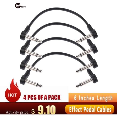 Ggiant AC-8 Guitar Effect Pedal Flat Patch Cables 6 Inch Length with 1/4 Inch Right Angle Connectors Patch Cable Kit 4 PCS