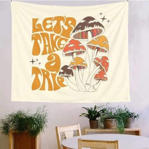 Mushroom Tapestry Wall Decor Girls Dorm Wall Hanging Aesthetic Room Lets Take a Try Psychedelic Tarot Wall Living Room Decor