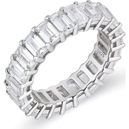 Sparkling 925 Sterling Silver Emerald Cut Carbon Diamond Eternity Rings for Women S925 Jewelry Cubic Zirconia Love Eternity Band