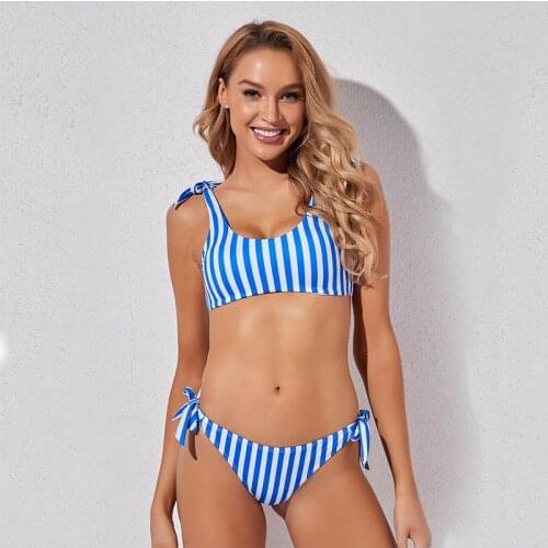 Blue Striped Bikini Set 2021 Sexy Push Up Swimwear Women Brazilian Swimsuit Low Waist Two Pieces Bathing Suit SW444
