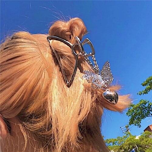 Korea Vintage Peach Heart Butterfly Tassel Hair Clips Women Charm Fashion Cool Harajuku Hollow Hairpins Hair Accessories Gifts