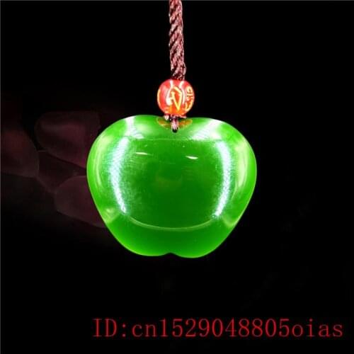 Green Jade Apple Pendant Carved Natural Jadeite Amulet Gifts Chinese Jewelry Fashion Charm Necklace