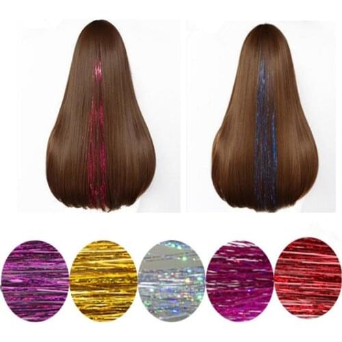 Fashion Hair Tinsel Sparkle Glitter Extension Highlight False hair Strands Long Piece Party Makeup Hair Styling Accessories