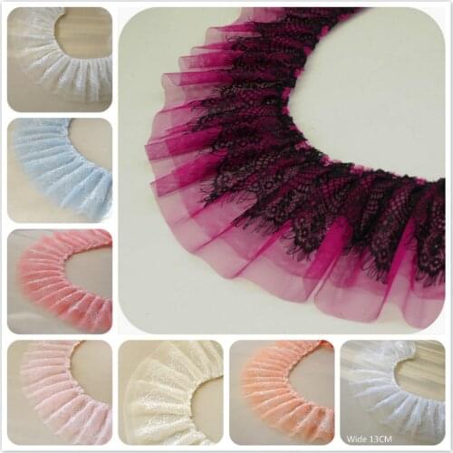 Soft Mesh Embroidered Pleated Tulle Lace Trim DIY Ladies Childrens Clothes Skirt Cuff Collar Lengthened Doll Pet Bib Decoration