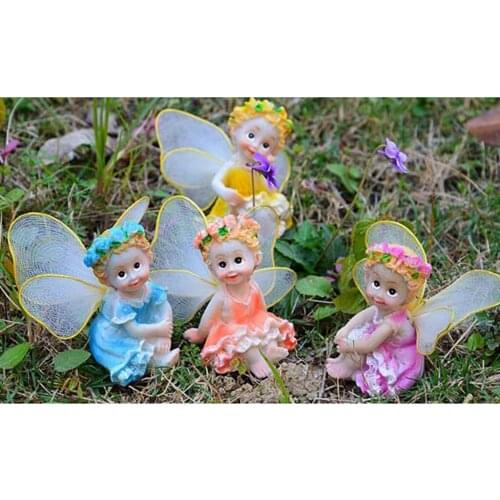 Table Miniature Ornament Sculptures Resin Sitting Flower Fairy Statues for Home Garden Outdoor Scene Decoration, 4pcs