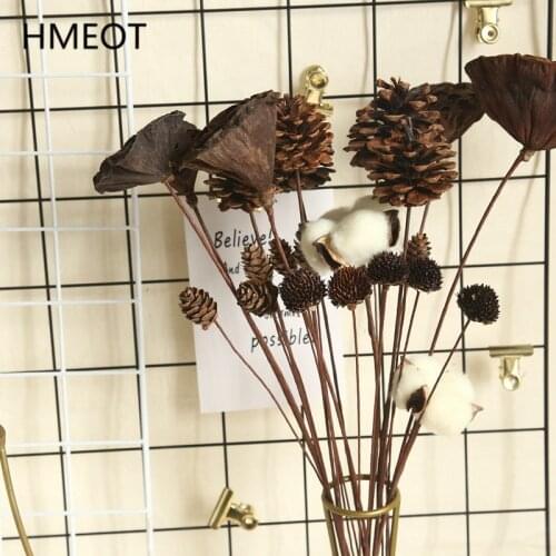 Natural Dried Flower Bouquet Cotton Lotus Pine Cones Lotus Fluffy Fruits Home Decor Wedding Ornament Florists Crafts Photo Props