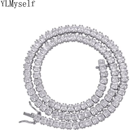 Brass 4*4 mm Square Zircon Tennis Necklace Bracelet 7/8/16/18/20 Inch Choker Chain Hip Hop Rock White/Gold Color Jewelry For Men