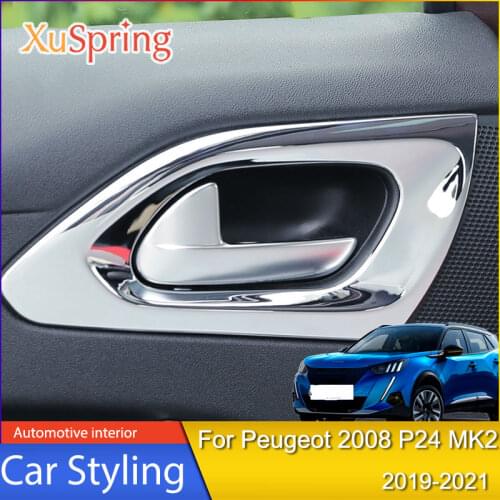 Front + Rear ABS Inner Door Bowl Decoration Frame Sequins car assessoires For Peugeot 2008 P24 MK2 2019-2021