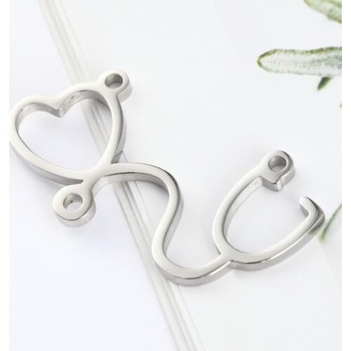5pcs/Lot Real Stainless Steel Mirror Polish Heart Charms Stethoscope Pendants For DIY Making Jewelry Accessories