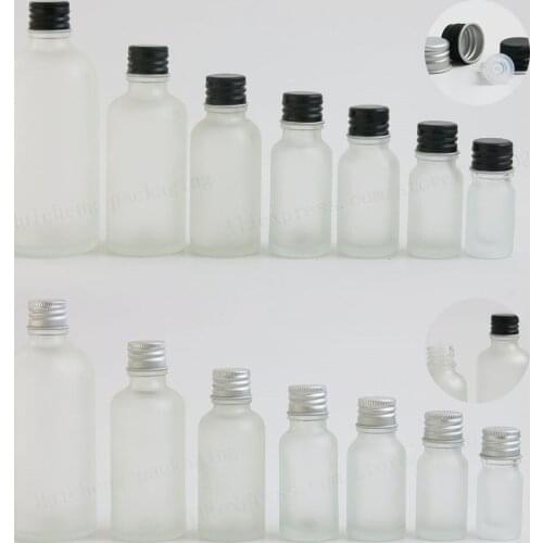 Promotion 100ml 50ml 30ml 20m 15ml 10ml 5ml Empty frost glass Essential Oil Bottle Containers With Aluminum Lids 12pcs