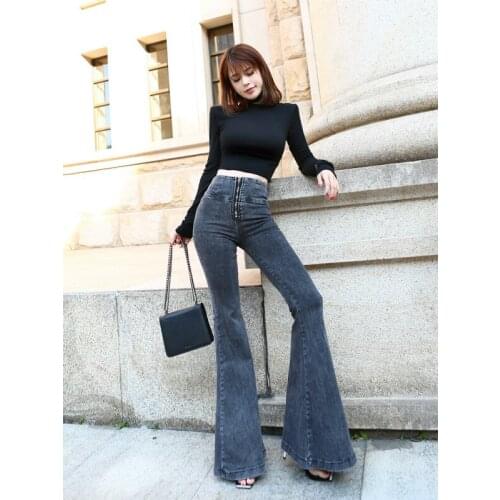 Grey Flared Pants Fashion Sexy High-waisted Zipper Slim Jeans for Women 2021 Spring Clothing Pantalones De Mujer Cintura Alta