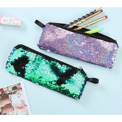 Students Bright Color Pencil Bag Sequins Stationery Fashion Storage Bag