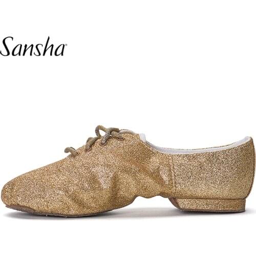 Sansha Unisex Glitter Amazing Split Sole Sparkly Modern Jazz Dance Shoes Gold Black Silver Performance Shoes JS9GL