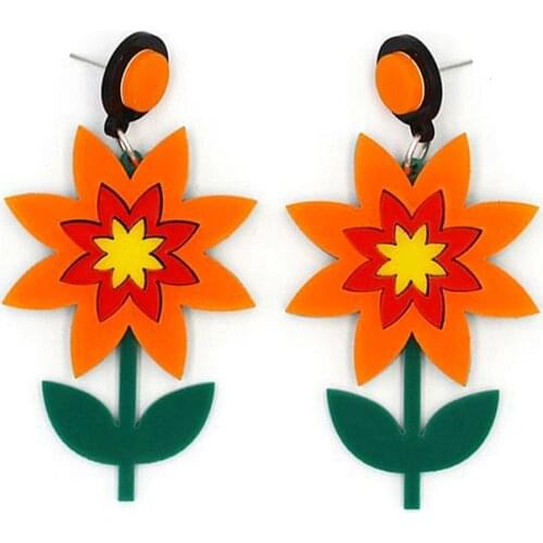 New Arrival Red Yellow Mix Color Flowers Drop Earrings For Women Girls Cute Flower Acrylic Long Earrings Fashion Jewelry Women