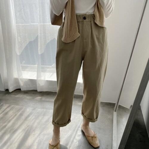 2020 Wide Leg With Pocket Women High Waist Straight Summer Ankle Length Casual Pants Female Trousers