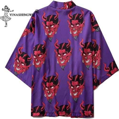 Japanese Demon Print Women Harajuku Cardigan Kimono Summer Loose Shirt Tops Casual Man Kimonos Coat Yukata Robe Beach