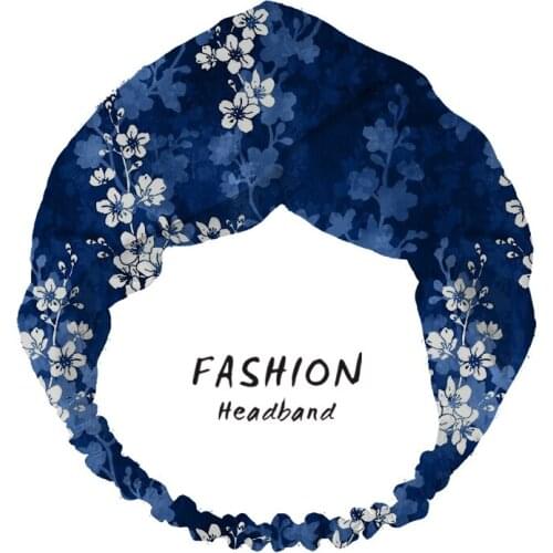 2020 Women Hair Accessories Sakura blossom in deep blue Print Headbands Cross Turban Bandage Bandanas HairBands Hair Scrunchies