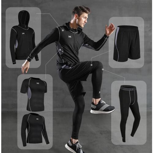 5 Pcs/Set Mens Tracksuit Sportwear Gym Fitness Compression Sports Suit Running Jogging Sport Wear Exercise Workout Clothes