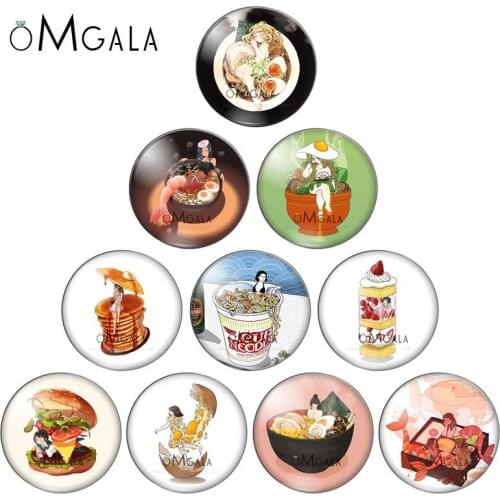 Cartoon Girls And Food Abstract Paintings Glass Cabochon 12mm 16mm 18mm 20mm 25mm DIY Keychain Earrings Jewelry Findings