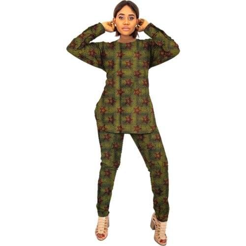 Africa style fashion print women dashiki shirt and pant sets Ankara outfits for ladies custom made African clothing