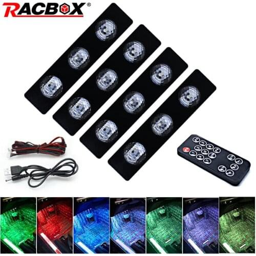 Auto RGB Led strip light Interior Decorative lamp Driving position Light With Remote Kit Wireless Music Control 7 color