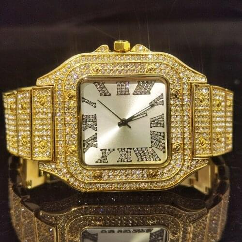 MISSFOX Square Gold Watches Men White Dial Classic Diamond Watch Quartz Gentleman Relógi Relógio Masculino Luxury Fashion Hiphop