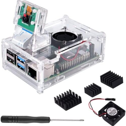 Raspberry Pi 4 Model B Case Support Camera Installation with Heatsinks Camera Case Holder Cooling Fan Acrylic Case for Raspberry