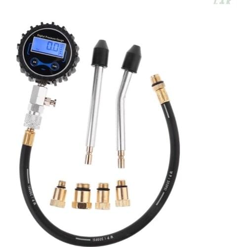 Digital Gas Engine Cylinder Compression Tester Tool Kit Car Motorcycle Pressure Gauge with Adapter