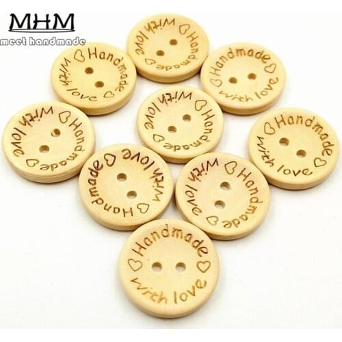 50PCs Natural Color Wooden Buttons Handmade Letter Love Scrapbooking DIY Wedding Decorative 15mm/20mm/25mm