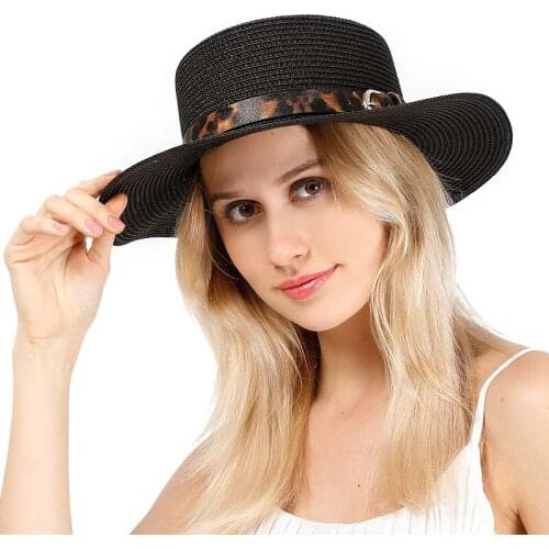 Elifashion European & American Summer New England Style Fat Top Hat Belt Leopard Fashion Wild Small Edge Ladies Outdoor Sun Hat